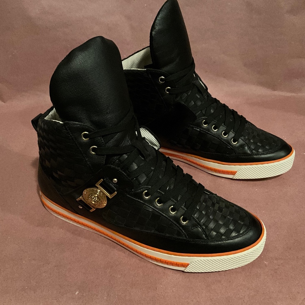 Men’s Versace Athletic High Ankle Shoes Size 44 US 11M Black Leather